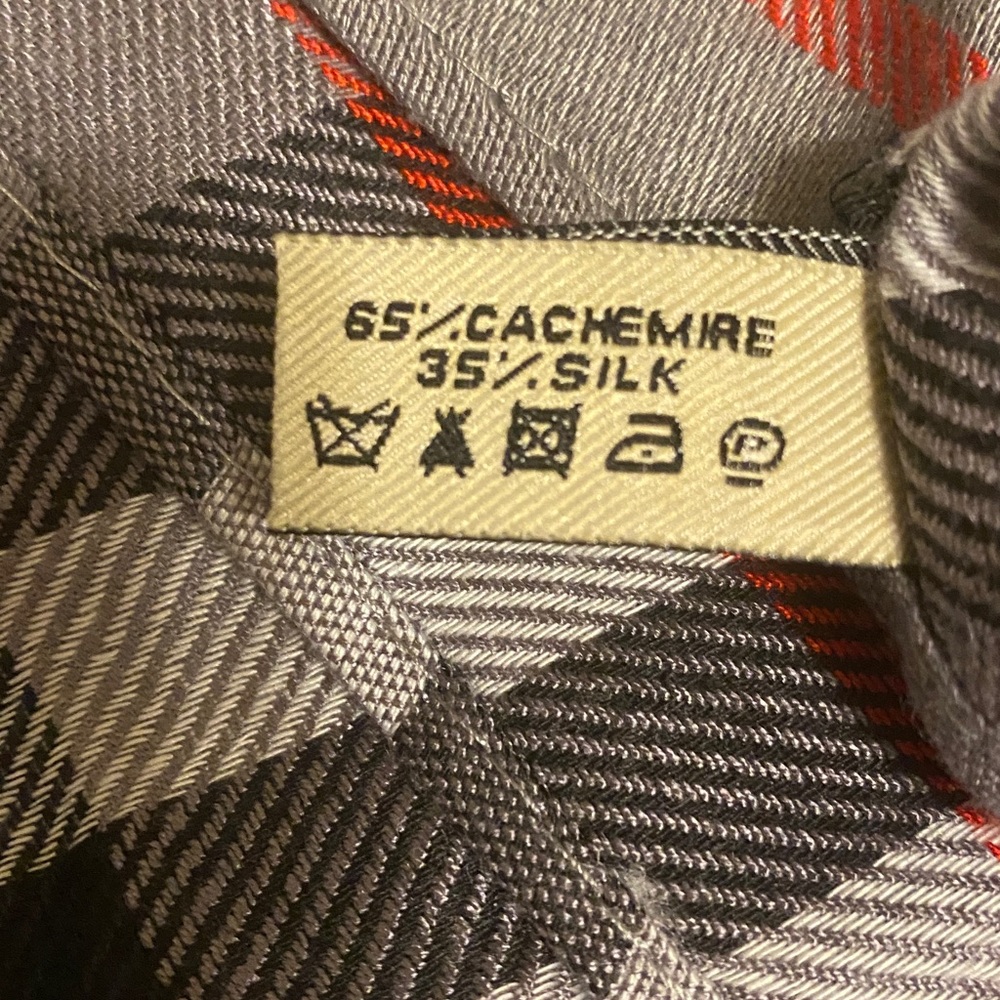 Burberry Gray Plaid scarf/shawl with Black, White & Red Accents - Picture 5 of 5